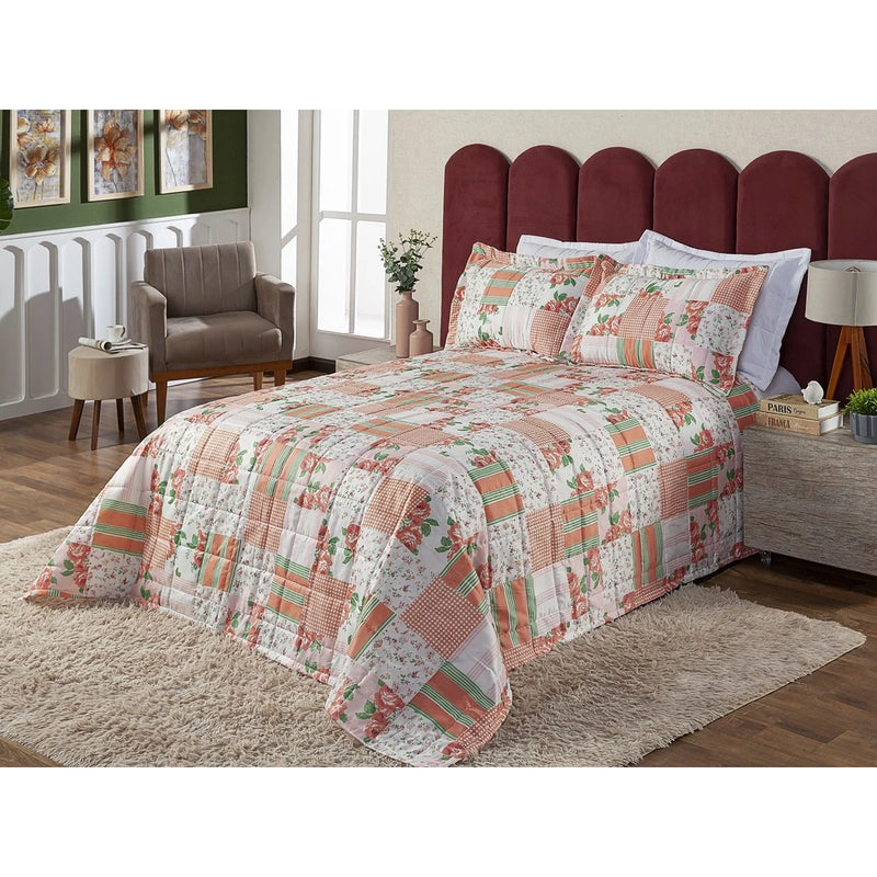 Cobre Leito Colcha Elegance Solteiro / Casal Estampado 3 Peças Várias Estampas Matelado Costurado Com Linha
