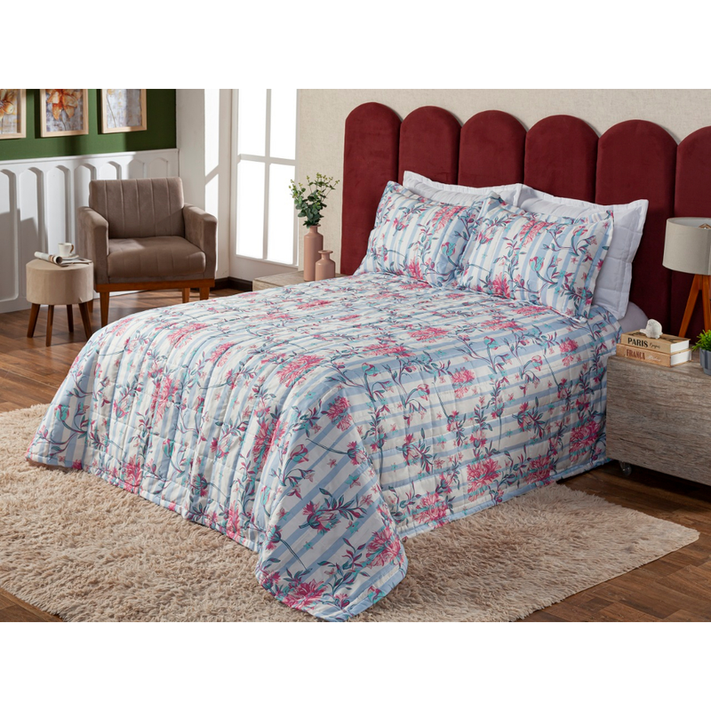 Cobre Leito Colcha Elegance Solteiro / Casal Estampado 3 Peças Várias Estampas Matelado Costurado Com Linha