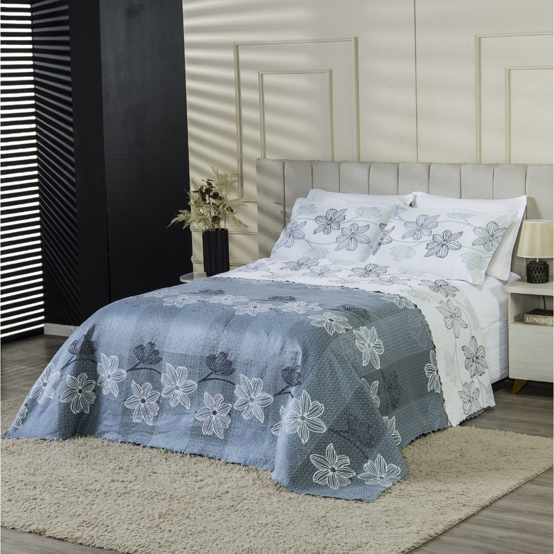 Cobre Leito Colcha Duo Casal Padrão 3 Peças Dupla Face Várias Estampas