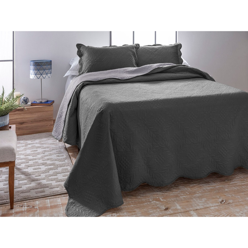 Kit Cobre Leito Colcha Dyuri Queen 3 Peças Dupla Face Liso Várias Cores