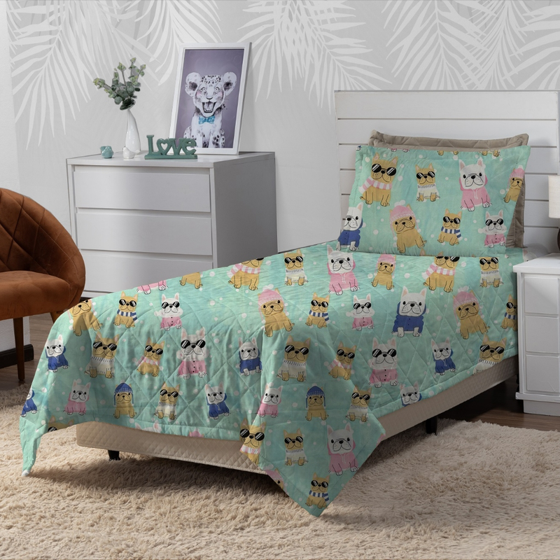 Cobre Leito Colcha Elegance Solteiro / Casal Estampado 3 Peças Várias Estampas Matelado Costurado Com Linha