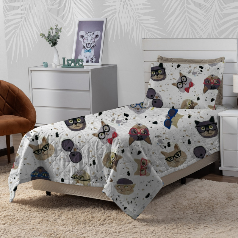 Cobre Leito Colcha Elegance Solteiro / Casal Estampado 3 Peças Várias Estampas Matelado Costurado Com Linha
