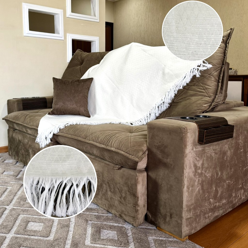 Manta Para Sofá Gigante King Xale Decorativo Capa Protetora Luxo Artesanal Várias Cores e Tamanhos