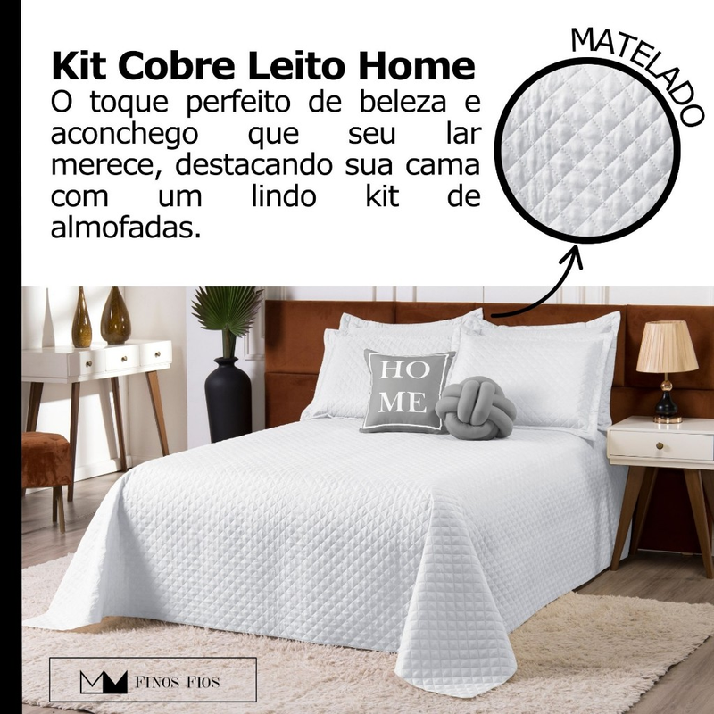 Kit Cobre Leito Home Casal Padrão 6 Peças c/ Almofada de Nó